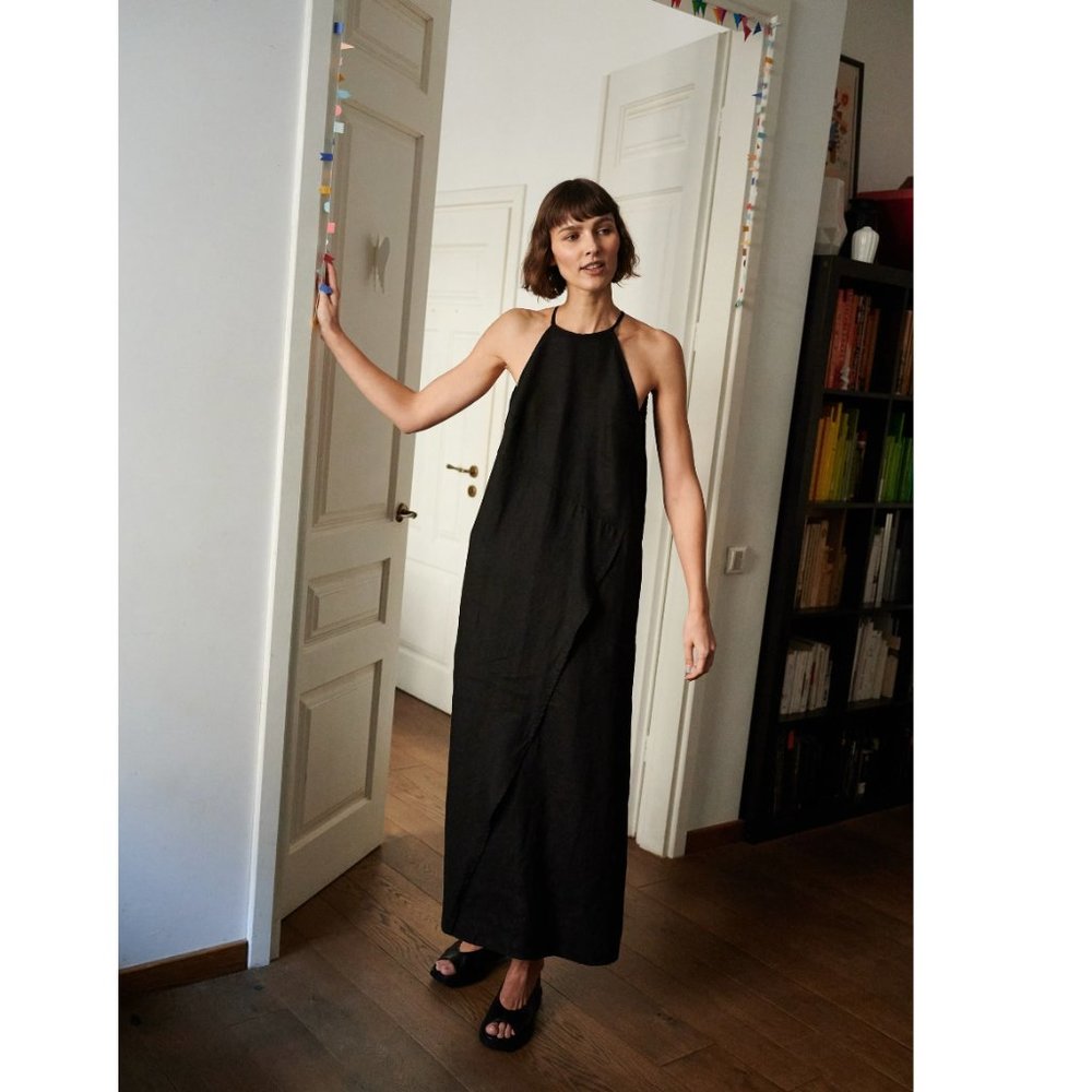 Linenfox  Mira black dress - Spaghetti strap linen dress Size XS